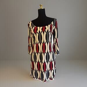 Retro Vintage Vibe Art Print Bell Sleeve Y2k Mod Dress Geometric Print Cool Girl